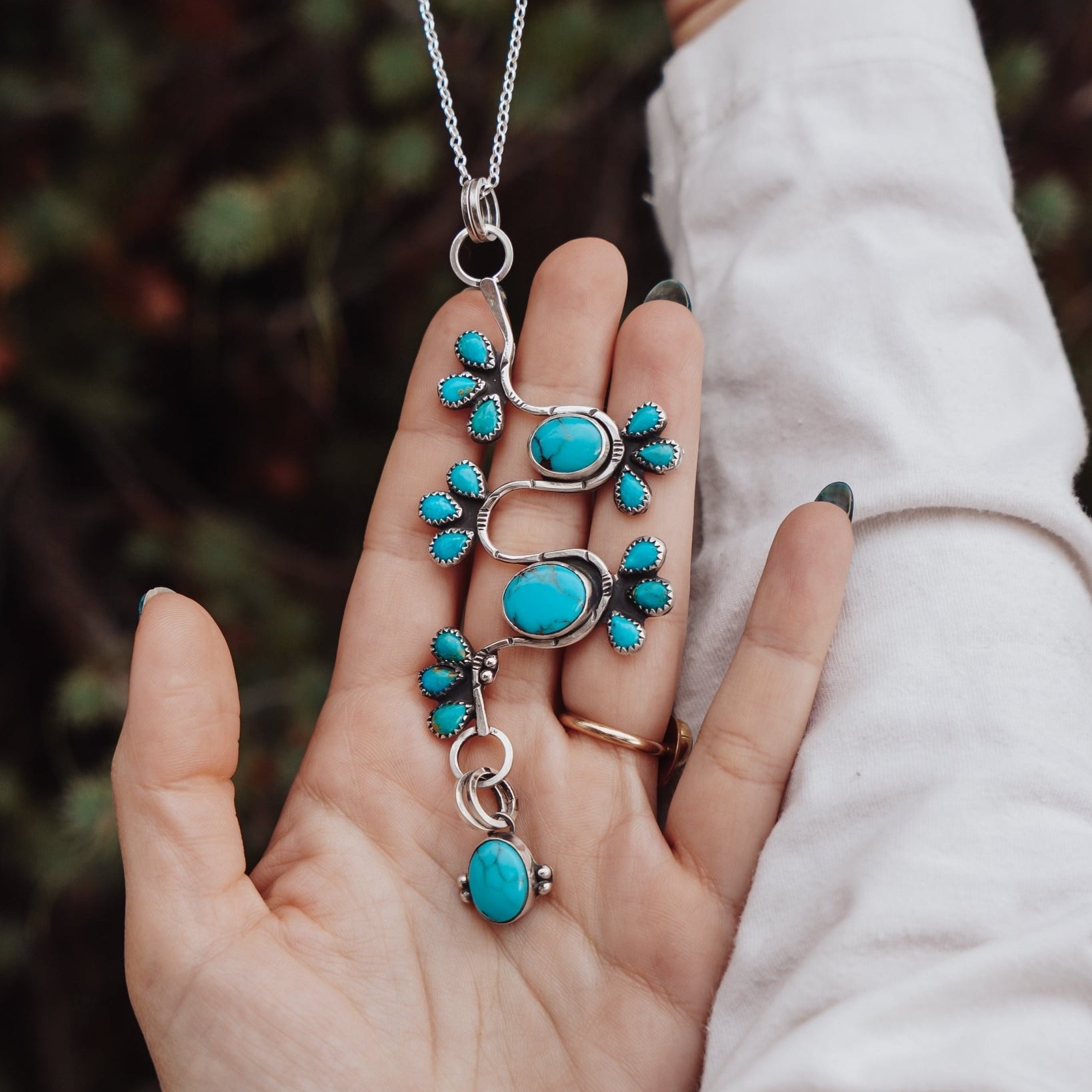Sonoran Snake Statement Necklace in Egyptian & Kingman Turquoise - Golden Road Crafted