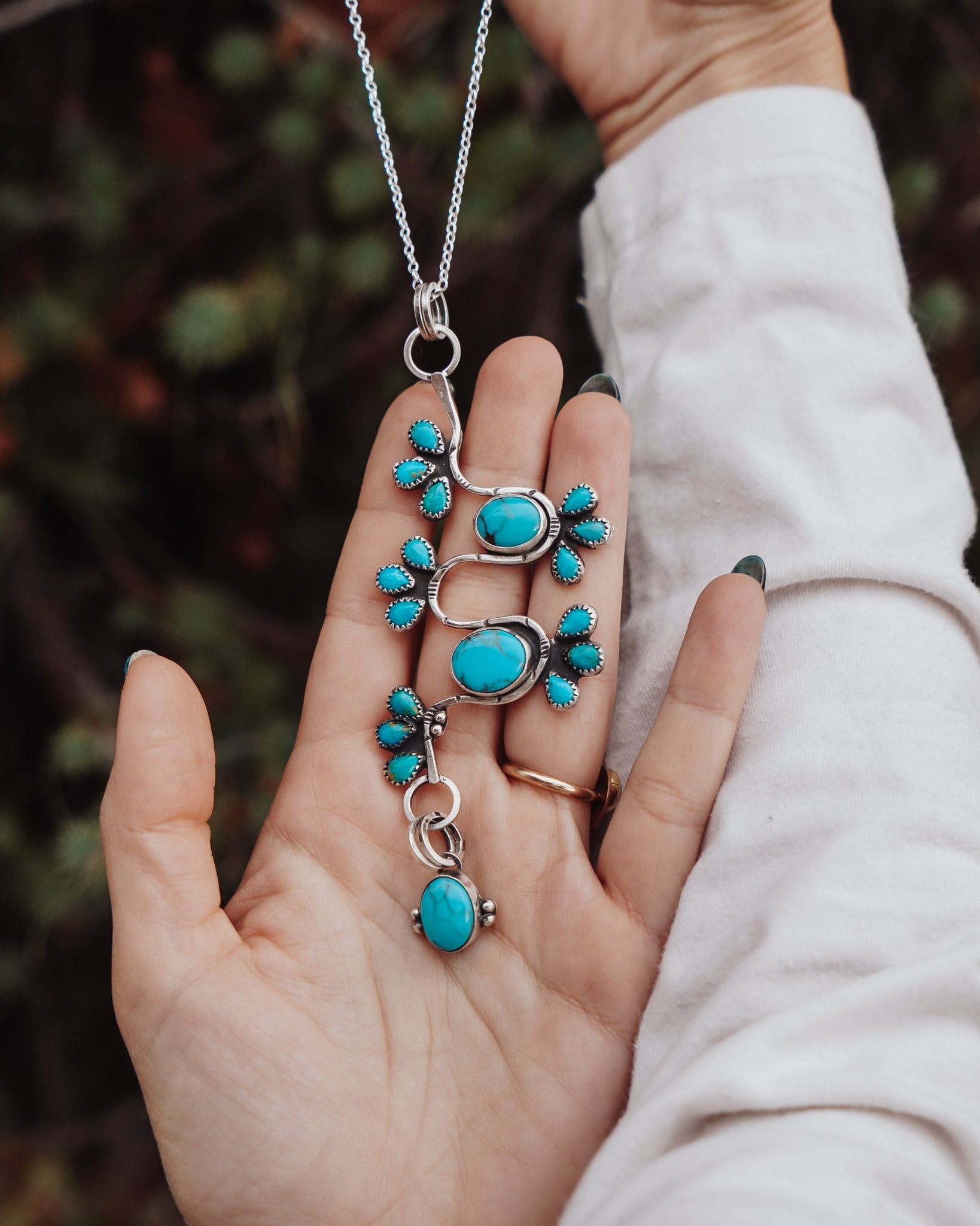Sonoran Snake Statement Necklace in Egyptian & Kingman Turquoise - Golden Road Crafted