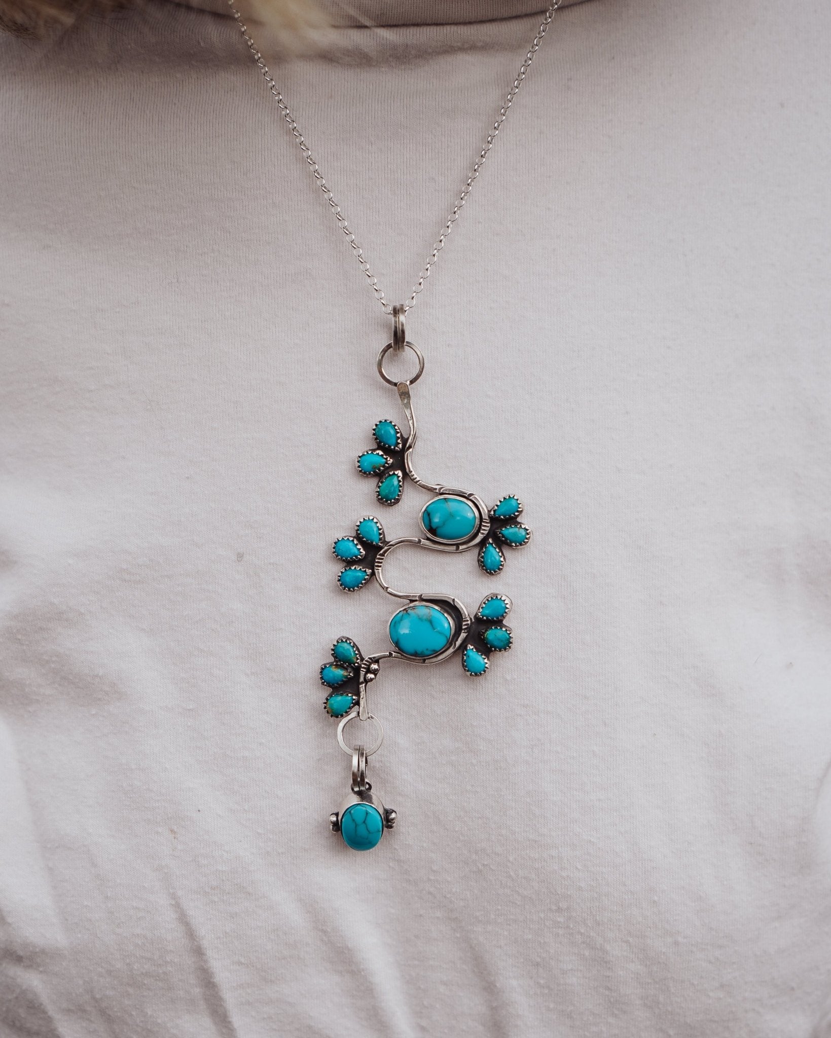 Sonoran Snake Statement Necklace in Egyptian & Kingman Turquoise - Golden Road Crafted