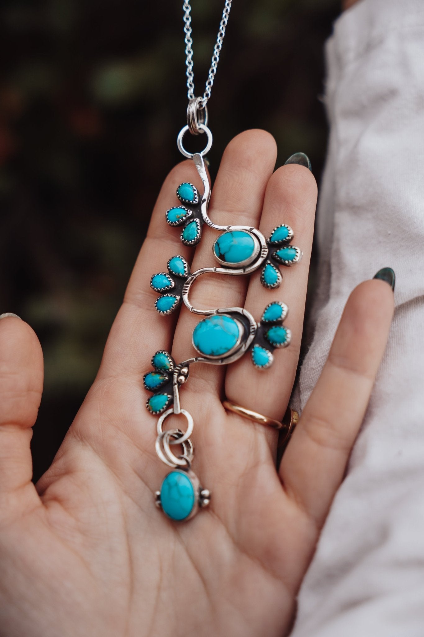 Sonoran Snake Statement Necklace in Egyptian & Kingman Turquoise - Golden Road Crafted