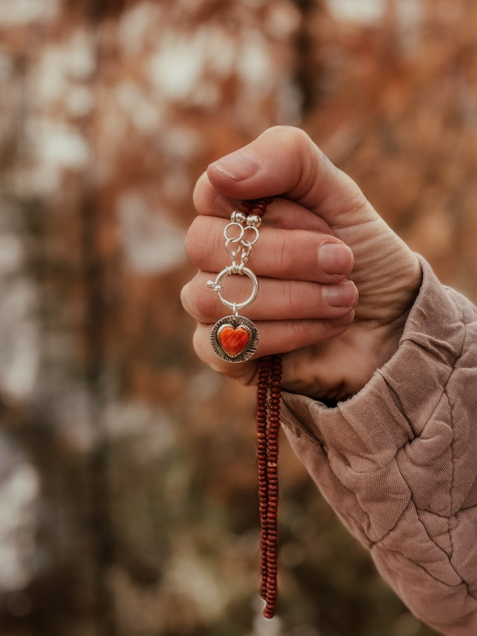 Spiny Oyster Heart Necklace w/ Red Jasper - Golden Road Crafted