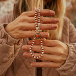 Spiny Oyster Heart Necklace w/ Red Jasper & Agate Beads - Golden Road Crafted