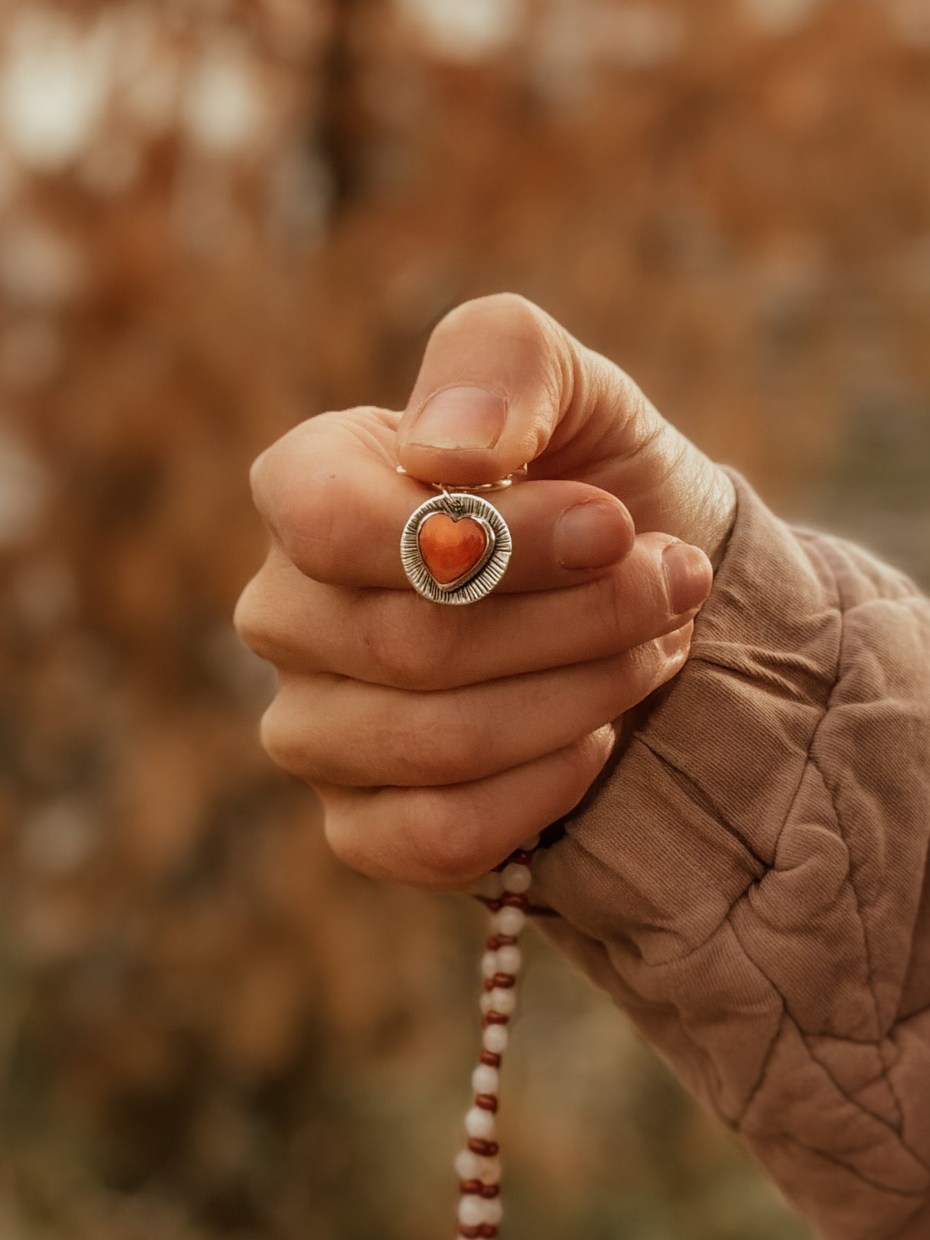 Spiny Oyster Heart Necklace w/ Red Jasper & Agate Beads - Golden Road Crafted