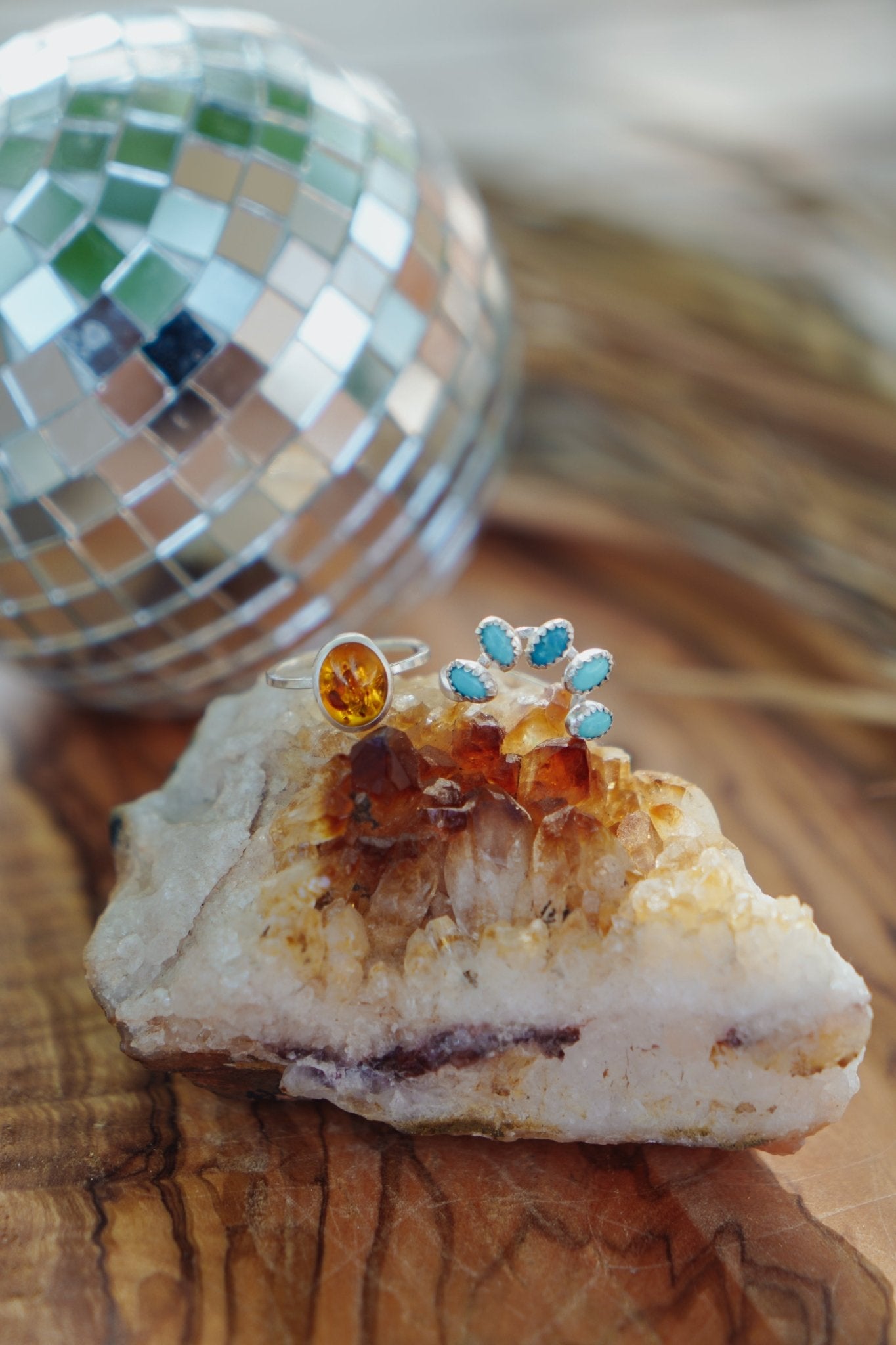 Stacker Ring in Amber & Lone Mtn Turquoise (Size 6) - Golden Road Crafted