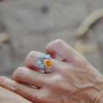 Stacker Ring in Amber & Lone Mtn Turquoise (Size 6) - Golden Road Crafted