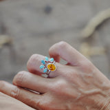Stacker Ring in Amber & Lone Mtn Turquoise (Size 6) - Golden Road Crafted