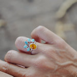 Stacker Ring in Amber & Lone Mtn Turquoise (Size 6) - Golden Road Crafted