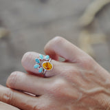 Stacker Ring in Amber & Lone Mtn Turquoise (Size 6) - Golden Road Crafted