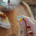 Stacker Ring in Amber & Lone Mtn Turquoise (Size 7.5) - Golden Road Crafted