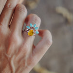 Stacker Ring in Amber & Lone Mtn Turquoise (Size 7.5) - Golden Road Crafted