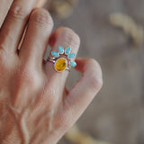 Stacker Ring in Amber & Lone Mtn Turquoise (Size 7.5) - Golden Road Crafted