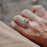 Stacker Ring in Amber & Lone Mtn Turquoise (Size 8) - Golden Road Crafted