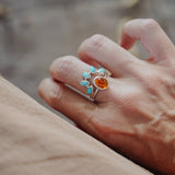 Stacker Ring in Amber & Lone Mtn Turquoise (Size 8) - Golden Road Crafted