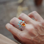 Stacker Ring in Amber & Lone Mtn Turquoise (Size 8) - Golden Road Crafted
