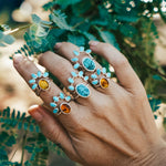 Stacker Ring in Amber & Lone Mtn Turquoise (Size 8) - Golden Road Crafted
