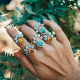 Stacker Ring in Amber & Lone Mtn Turquoise (Size 8) - Golden Road Crafted