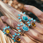 Stacker Ring in Amber & Lone Mtn Turquoise (Size 8) - Golden Road Crafted