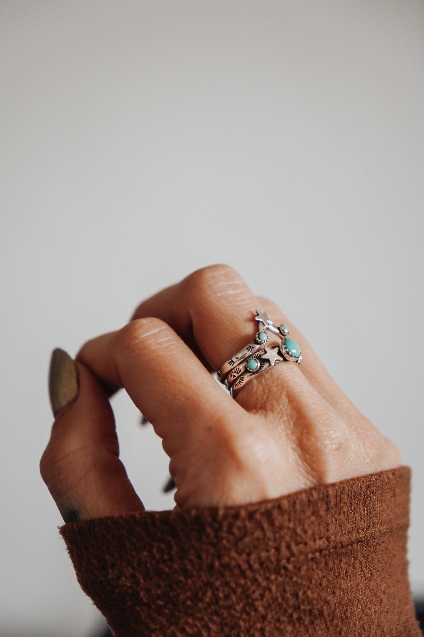 Stacker Ring Set in Hubei + Lone Mountain Turquoise (Size 7) - Golden Road Crafted