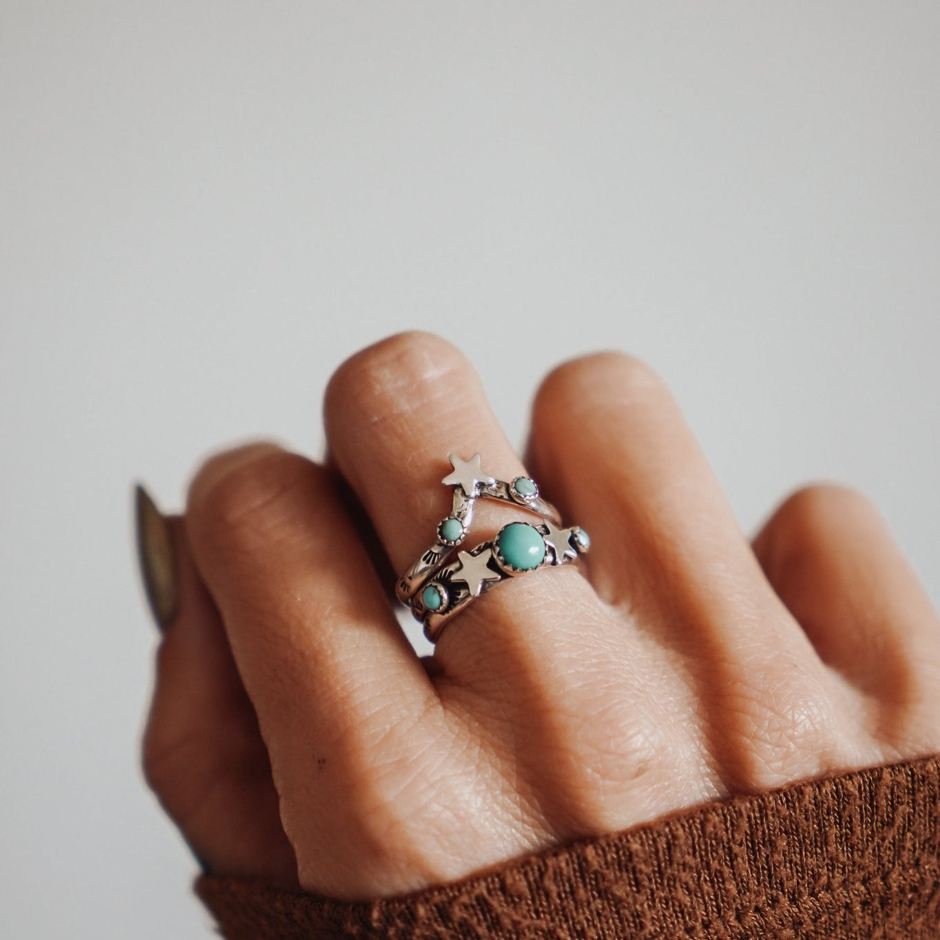 Stacker Ring Set in Hubei + Lone Mountain Turquoise (Size 7) - Golden Road Crafted