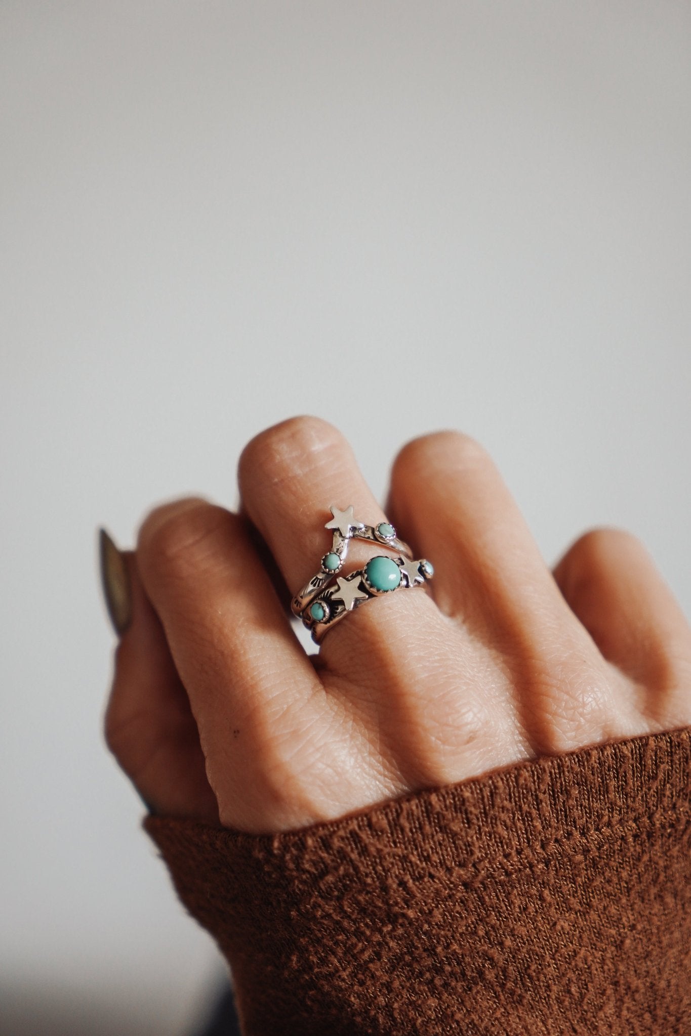 Stacker Ring Set in Hubei + Lone Mountain Turquoise (Size 7) - Golden Road Crafted