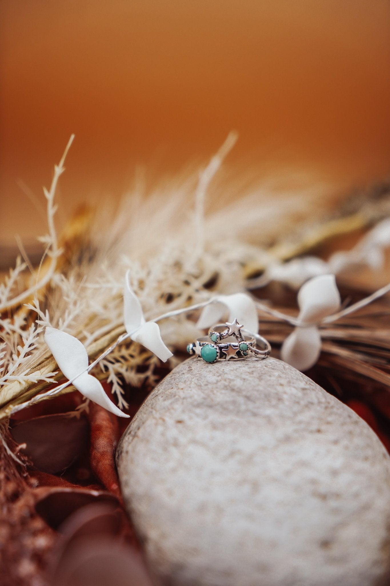 Stacker Ring Set in Hubei + Lone Mountain Turquoise (Size 7) - Golden Road Crafted