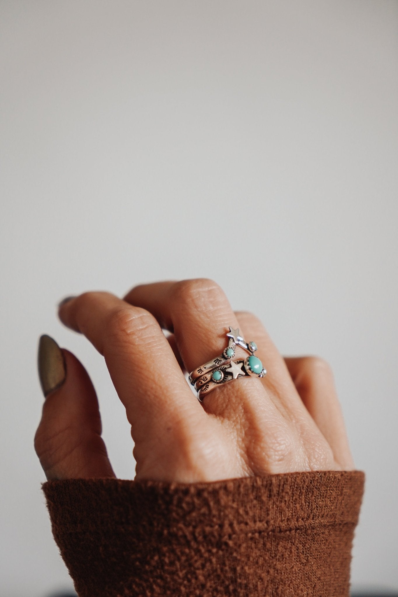 Stacker Ring Set in Hubei + Lone Mountain Turquoise (Size 7) - Golden Road Crafted