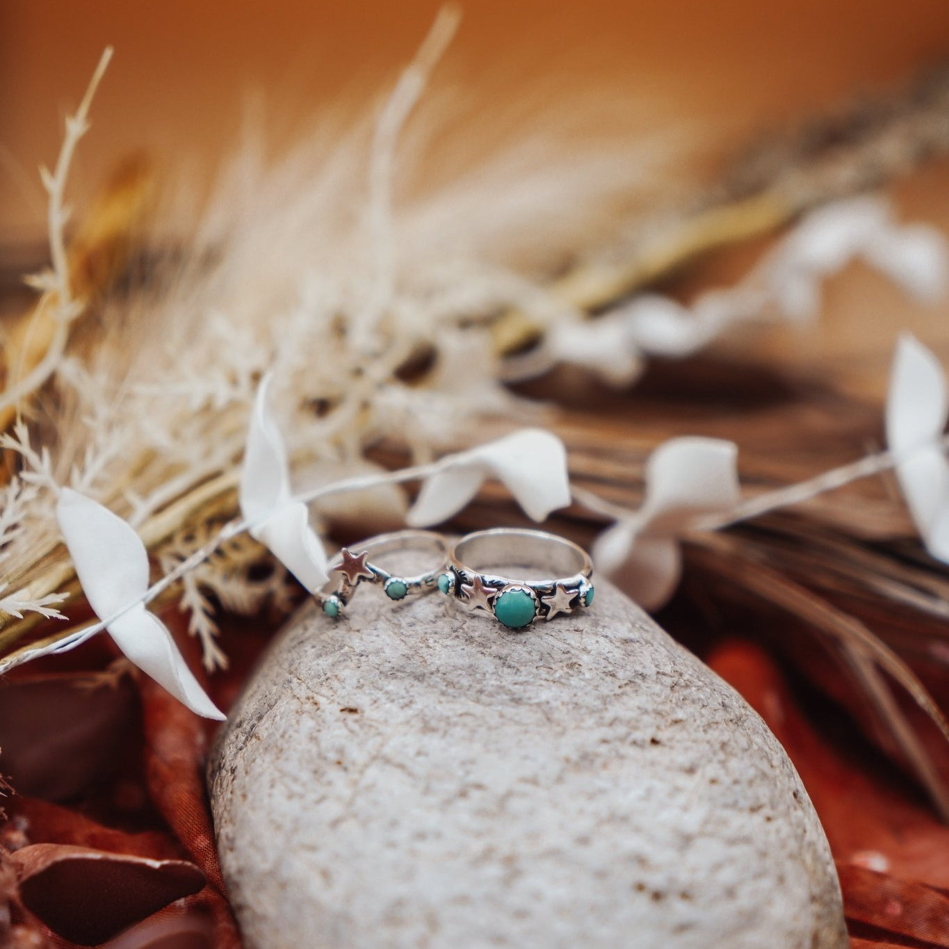 Stacker Ring Set in Hubei + Lone Mountain Turquoise (Size 7) - Golden Road Crafted