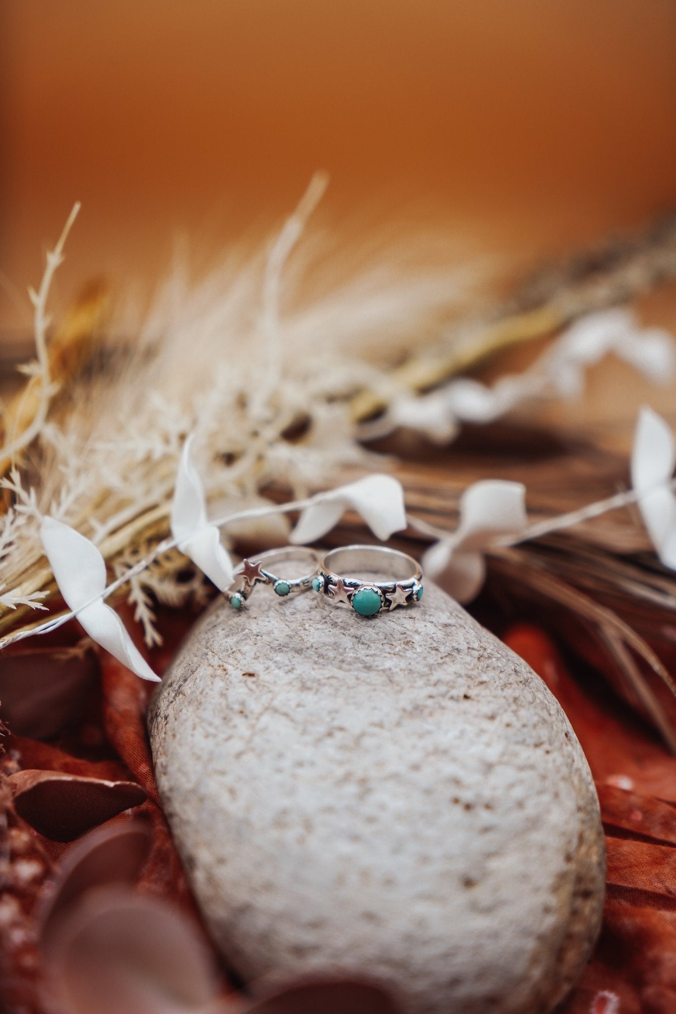 Stacker Ring Set in Hubei + Lone Mountain Turquoise (Size 7) - Golden Road Crafted