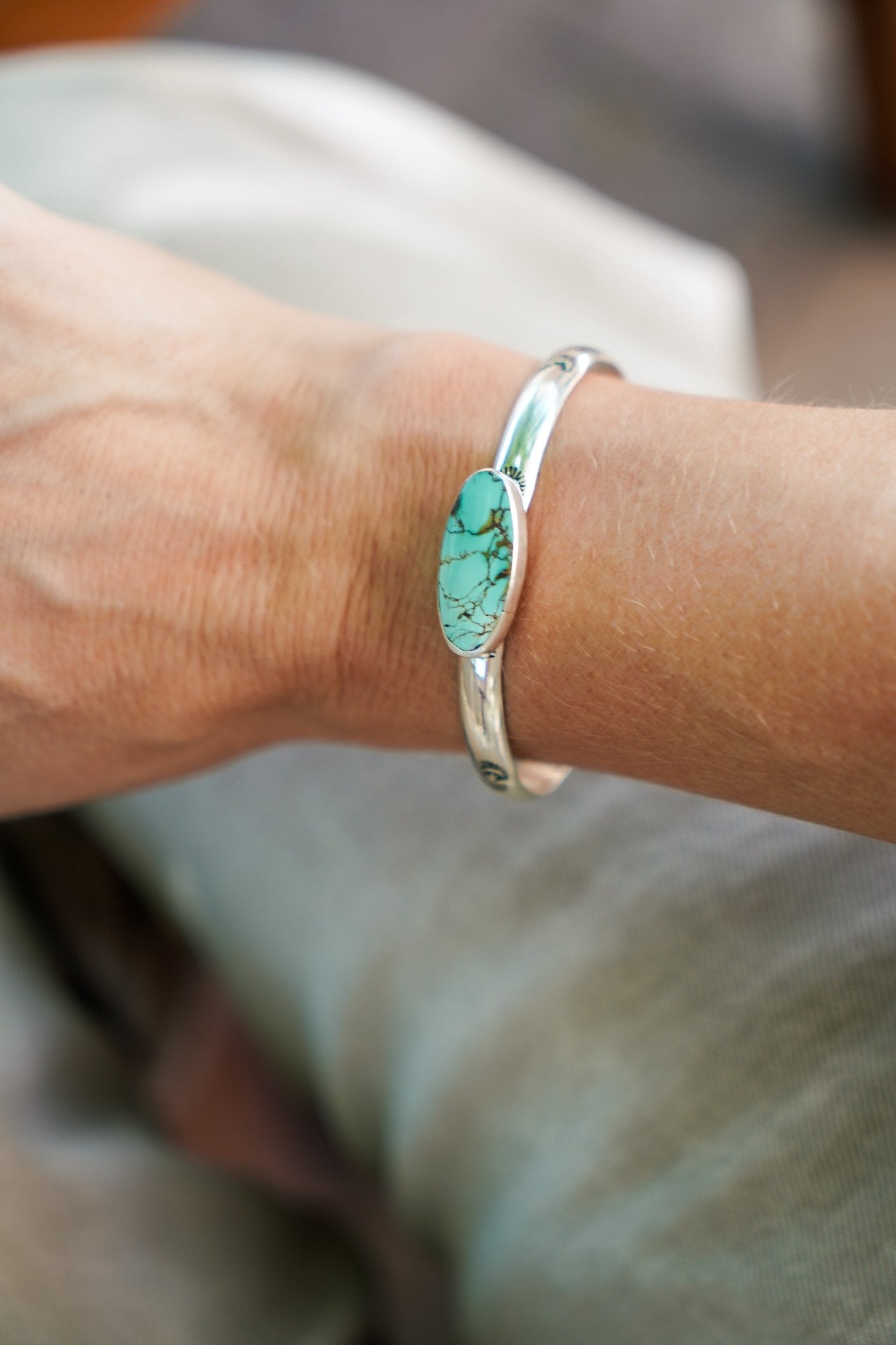 Stacking Cuff in Hubei Turquoise - Golden Road Crafted