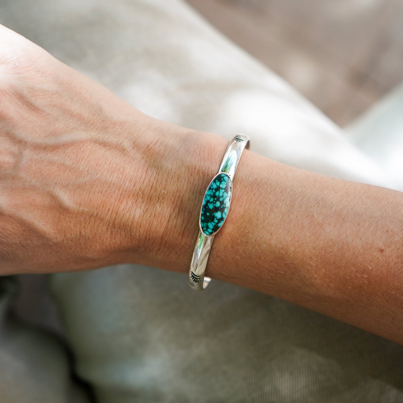 Stacking Cuff in Hubei Turquoise - Golden Road Crafted