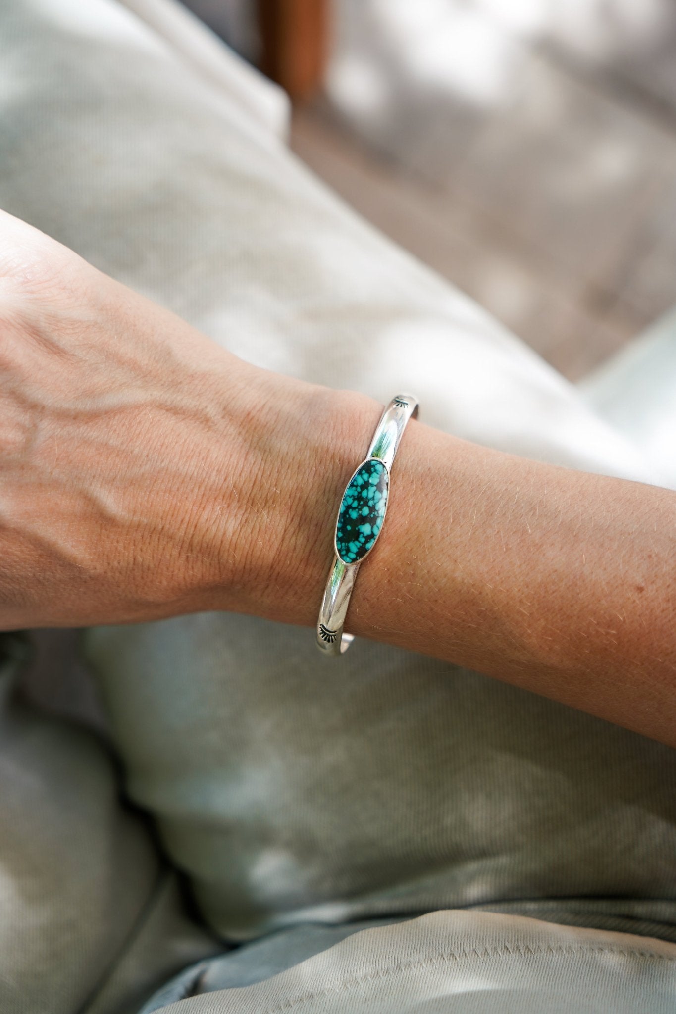 Stacking Cuff in Hubei Turquoise - Golden Road Crafted