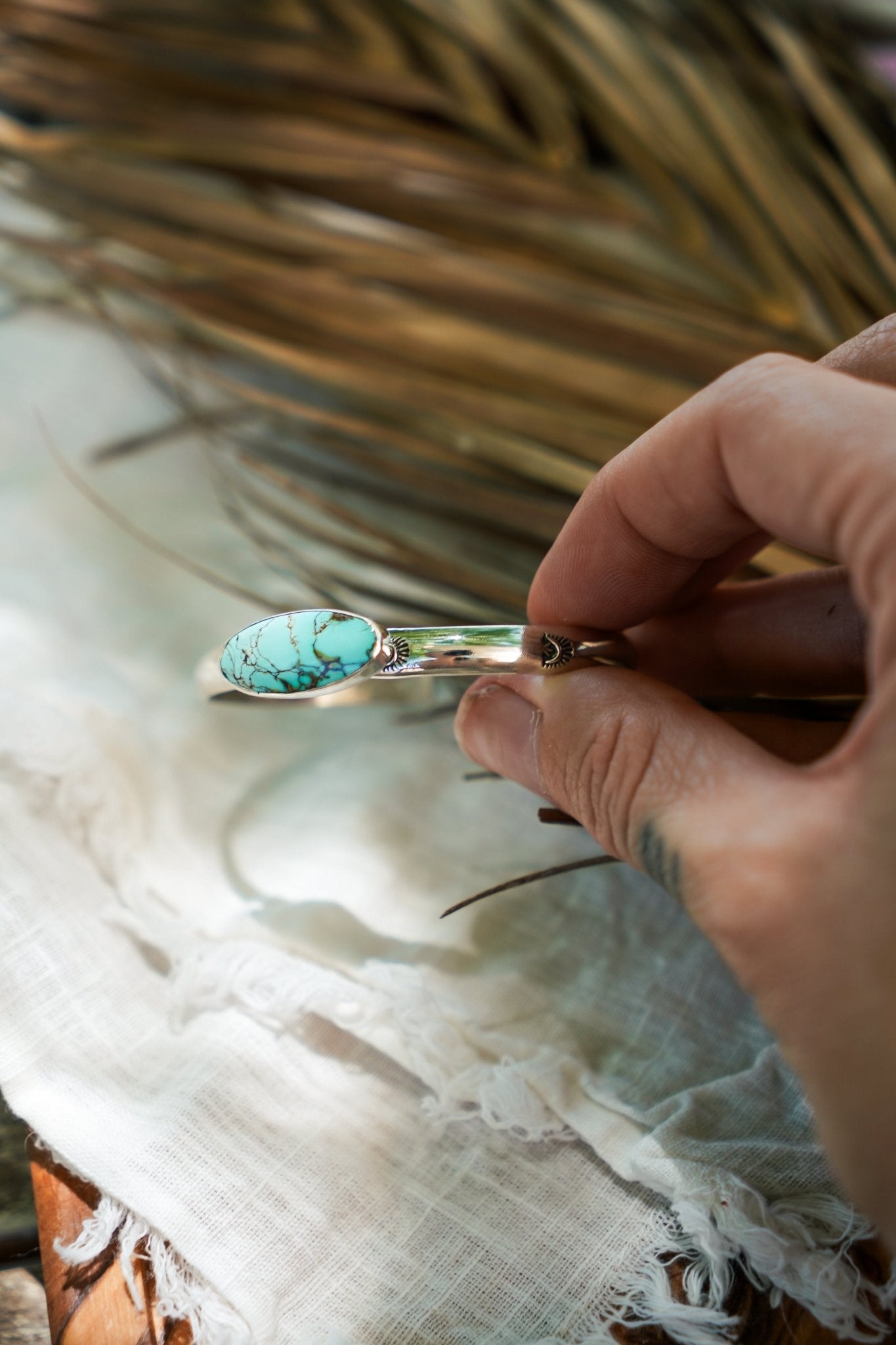 Stacking Cuff in Hubei Turquoise - Golden Road Crafted