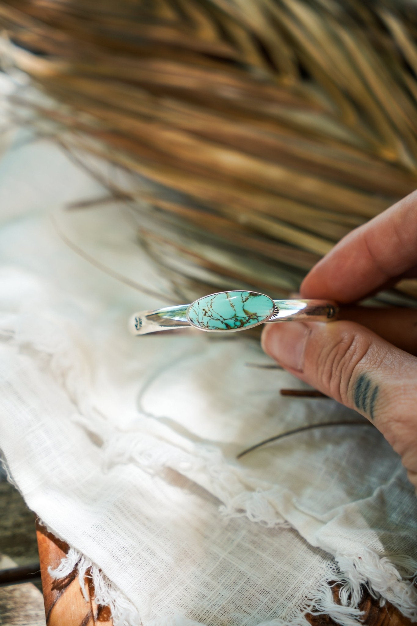 Stacking Cuff in Hubei Turquoise - Golden Road Crafted