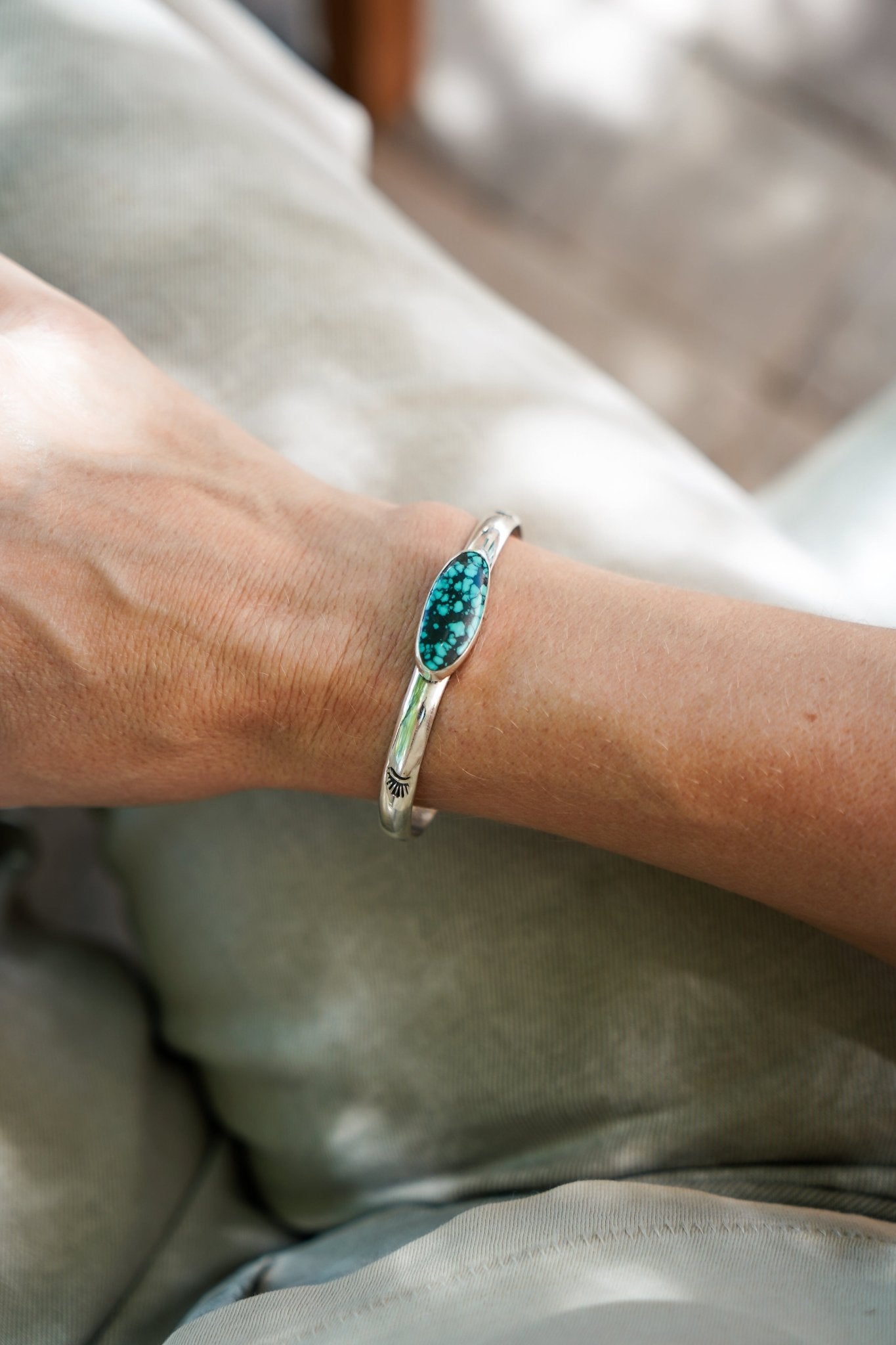 Stacking Cuff in Hubei Turquoise - Golden Road Crafted