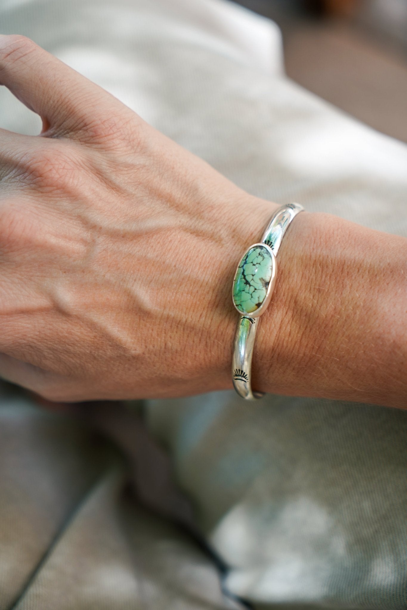 Stacking Cuff in Hubei Turquoise - Golden Road Crafted