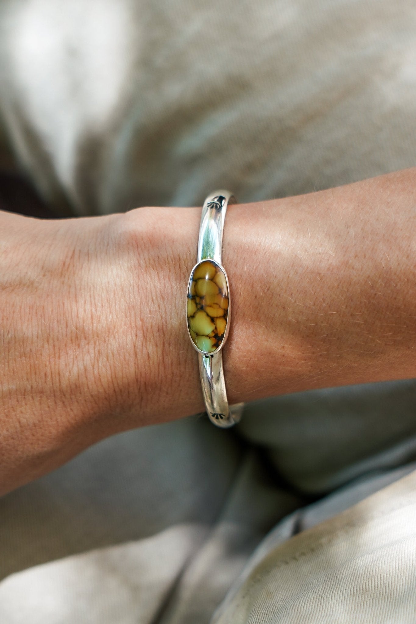 Stacking Cuff in Hubei Turquoise - Golden Road Crafted