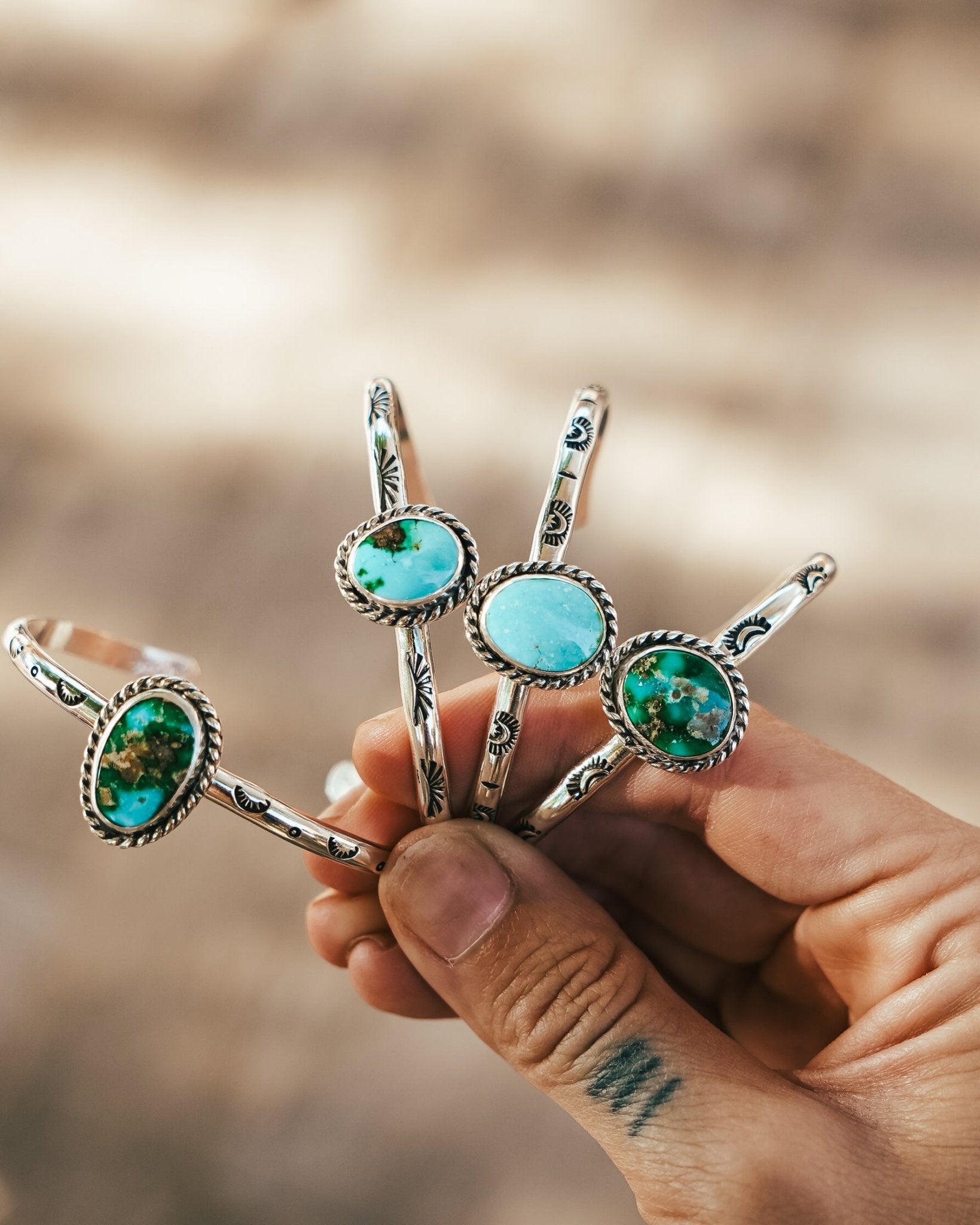 Stacking Cuff in Sonoran Mountain Turquoise - Golden Road Crafted