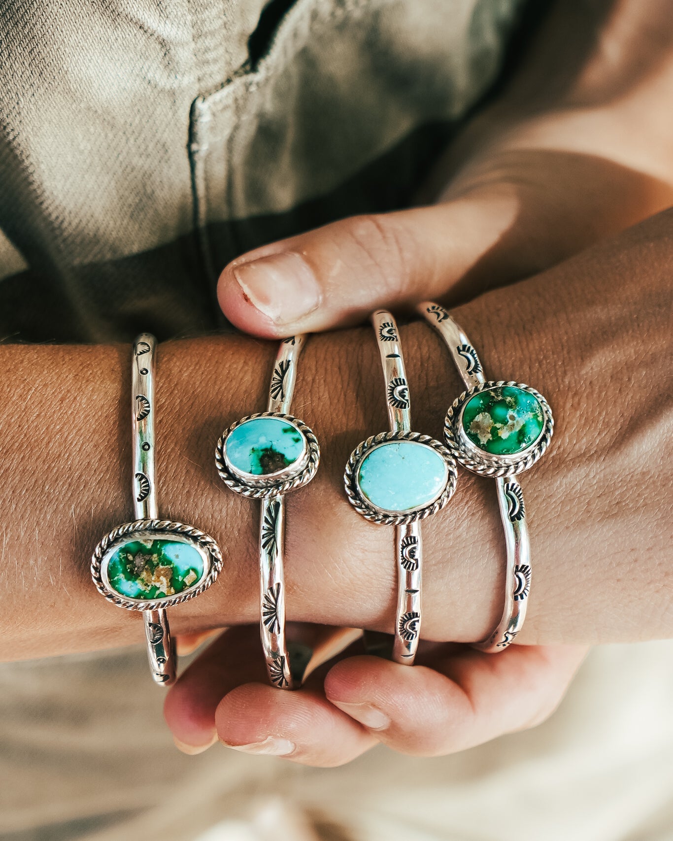 Stacking Cuff in Sonoran Mountain Turquoise - Golden Road Crafted