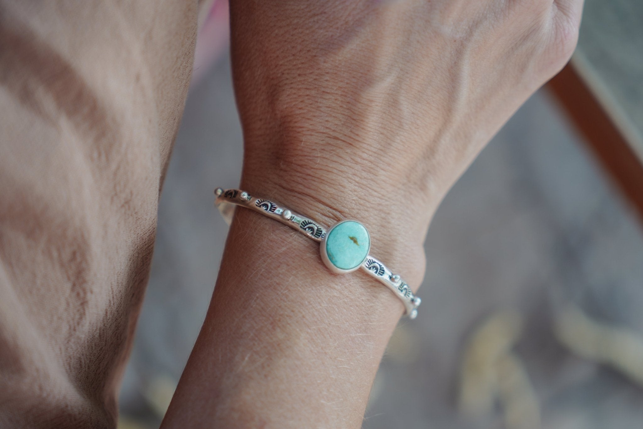 Stacking Cuff in Sonoran Mountain Turquoise - Golden Road Crafted