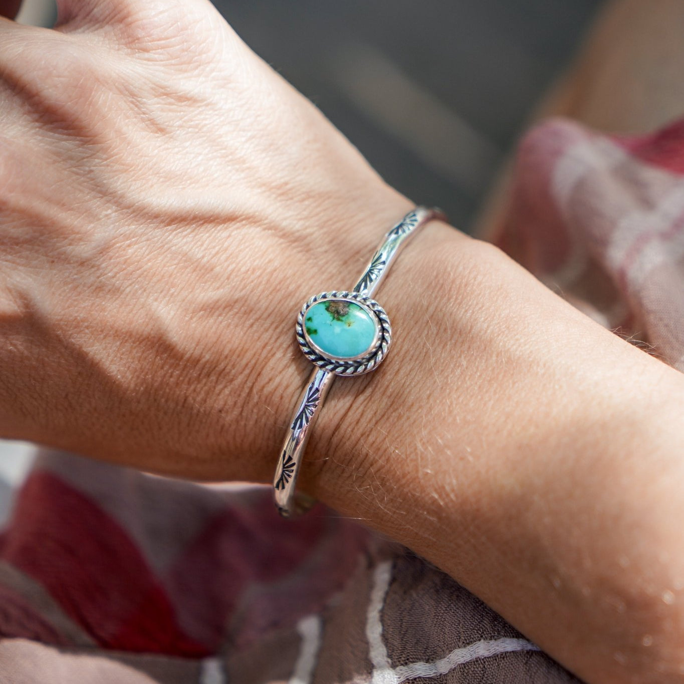 Stacking Cuff in Sonoran Mountain Turquoise - Golden Road Crafted