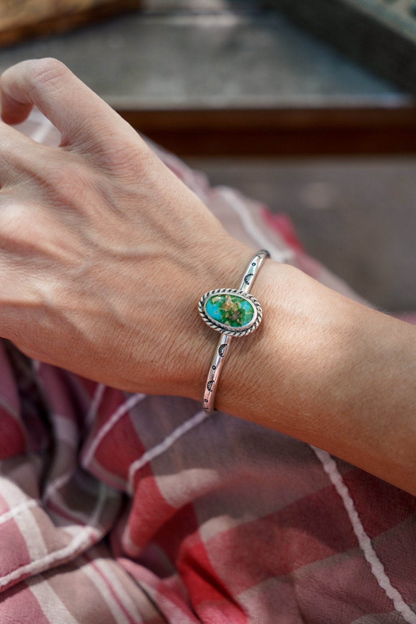 Stacking Cuff in Sonoran Mountain Turquoise - Golden Road Crafted