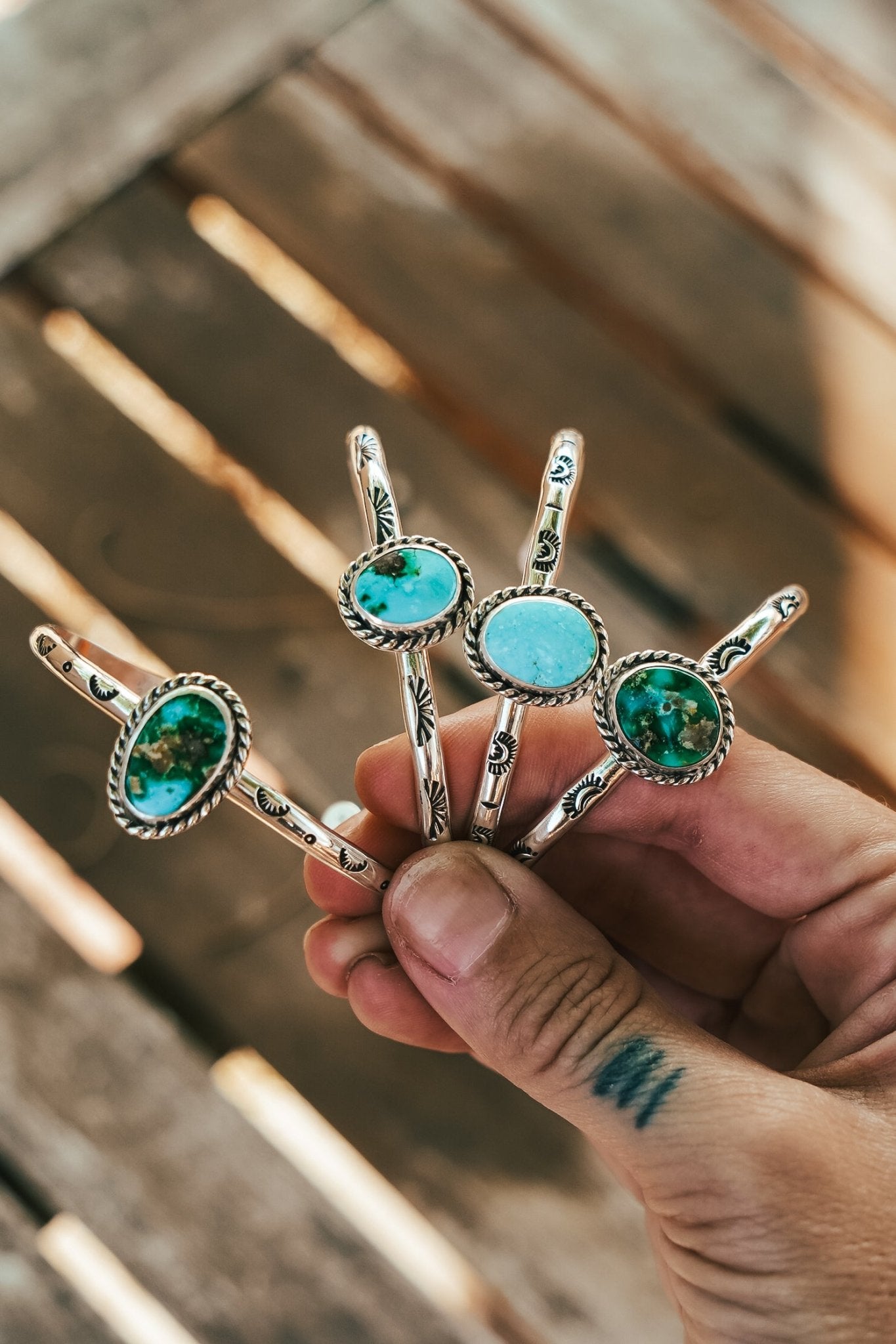 Stacking Cuff in Sonoran Mountain Turquoise - Golden Road Crafted