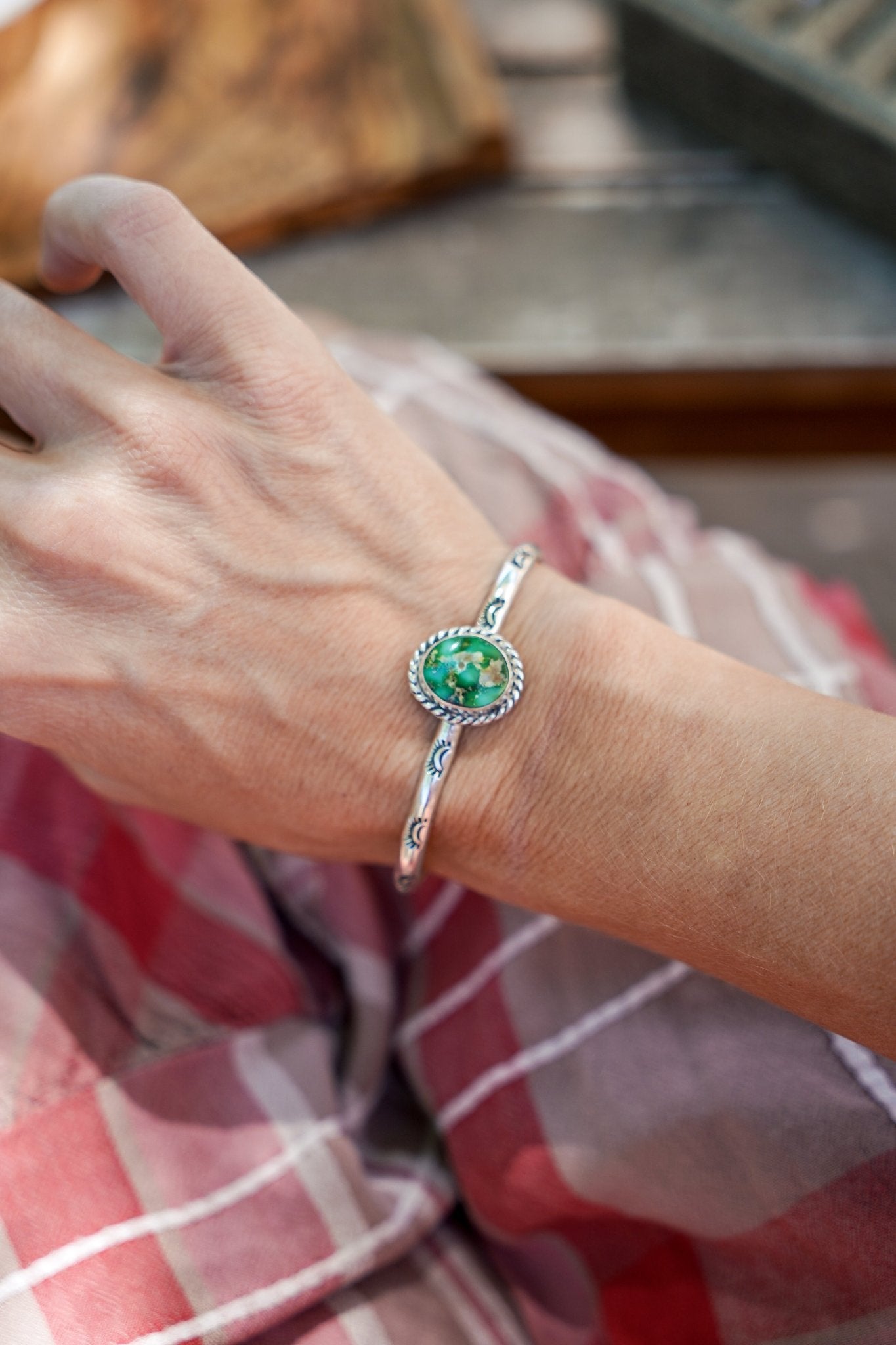 Stacking Cuff in Sonoran Mountain Turquoise - Golden Road Crafted