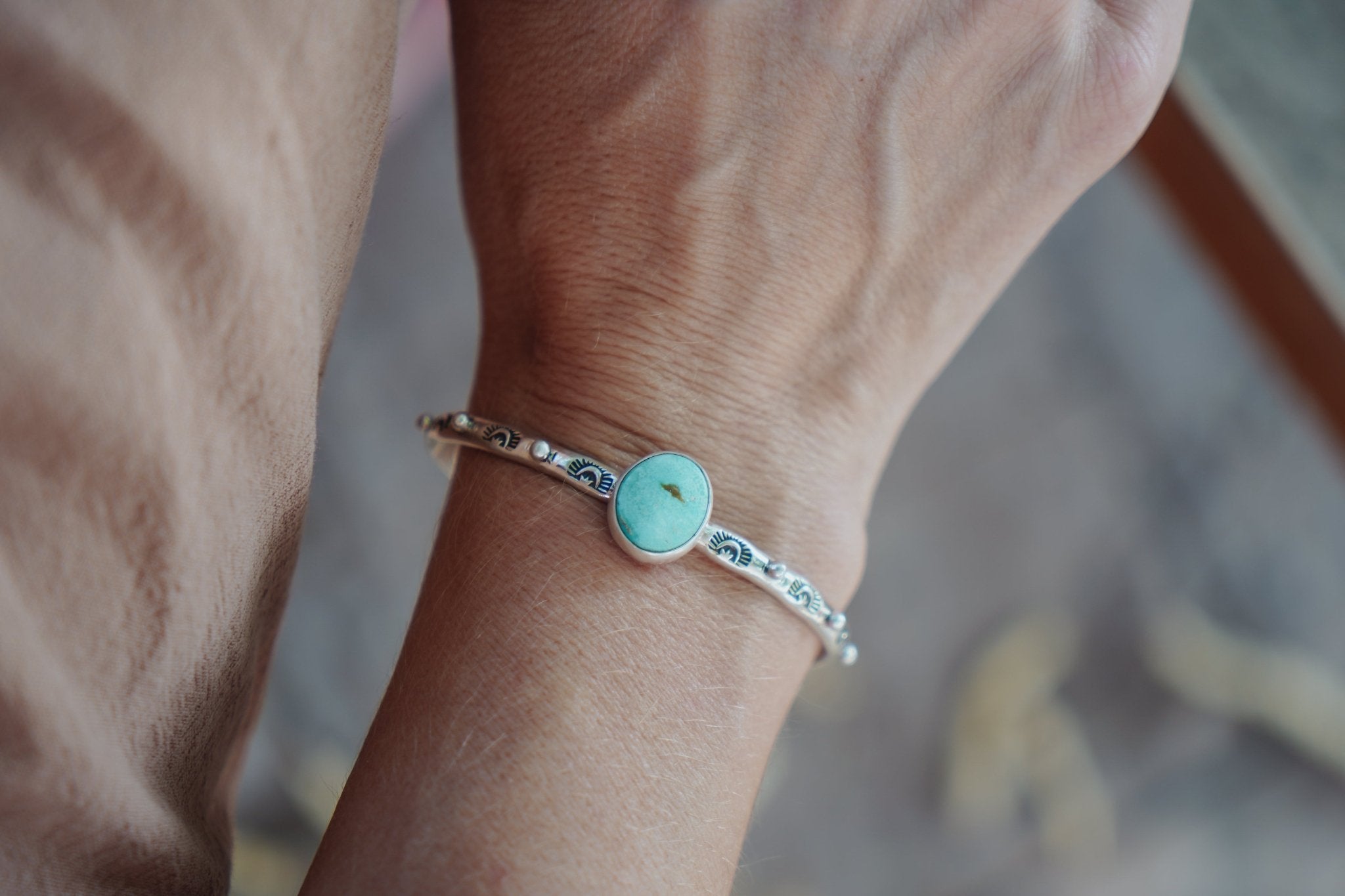 Stacking Cuff in Sonoran Mountain Turquoise - Golden Road Crafted