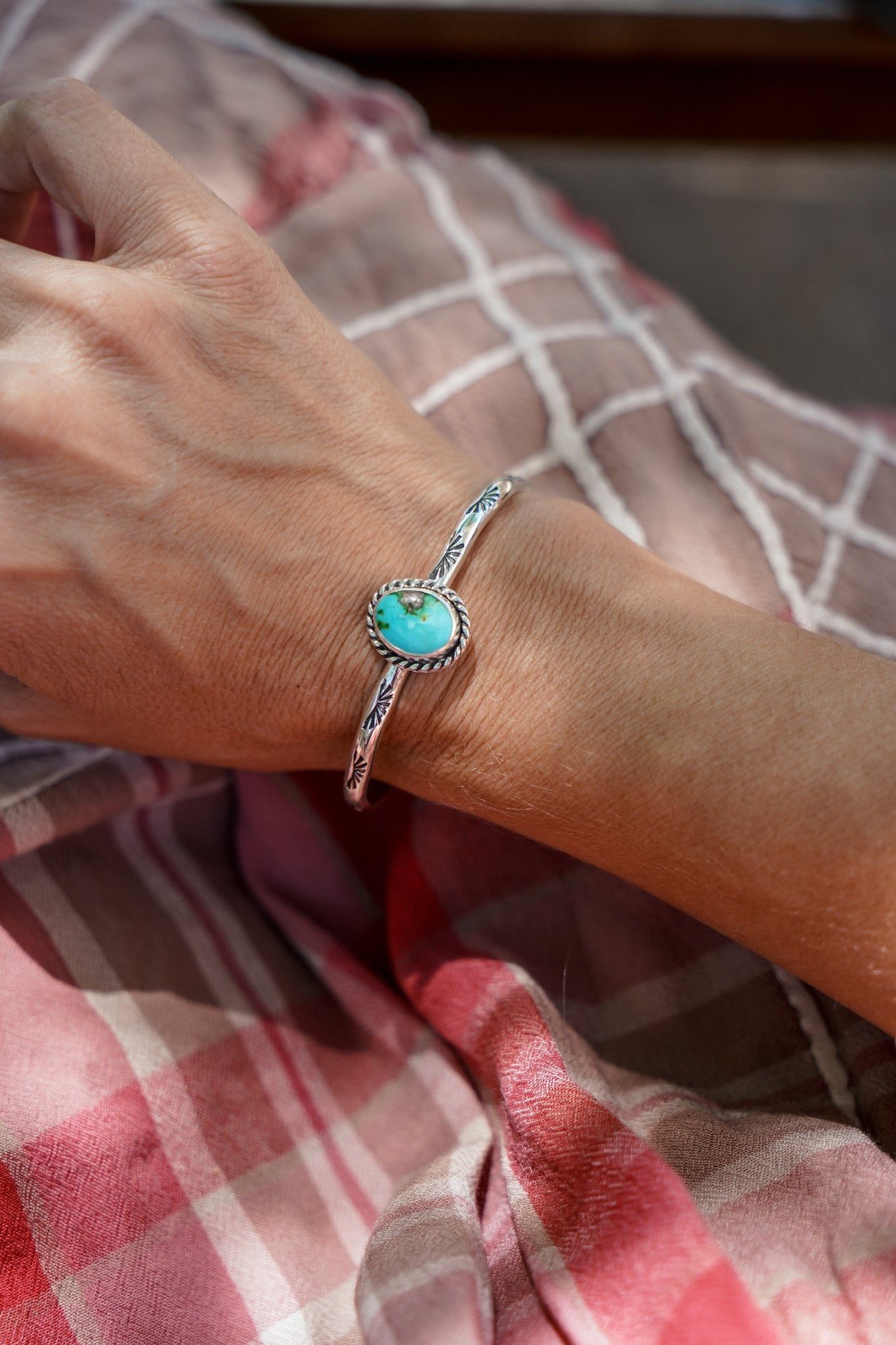 Stacking Cuff in Sonoran Mountain Turquoise - Golden Road Crafted