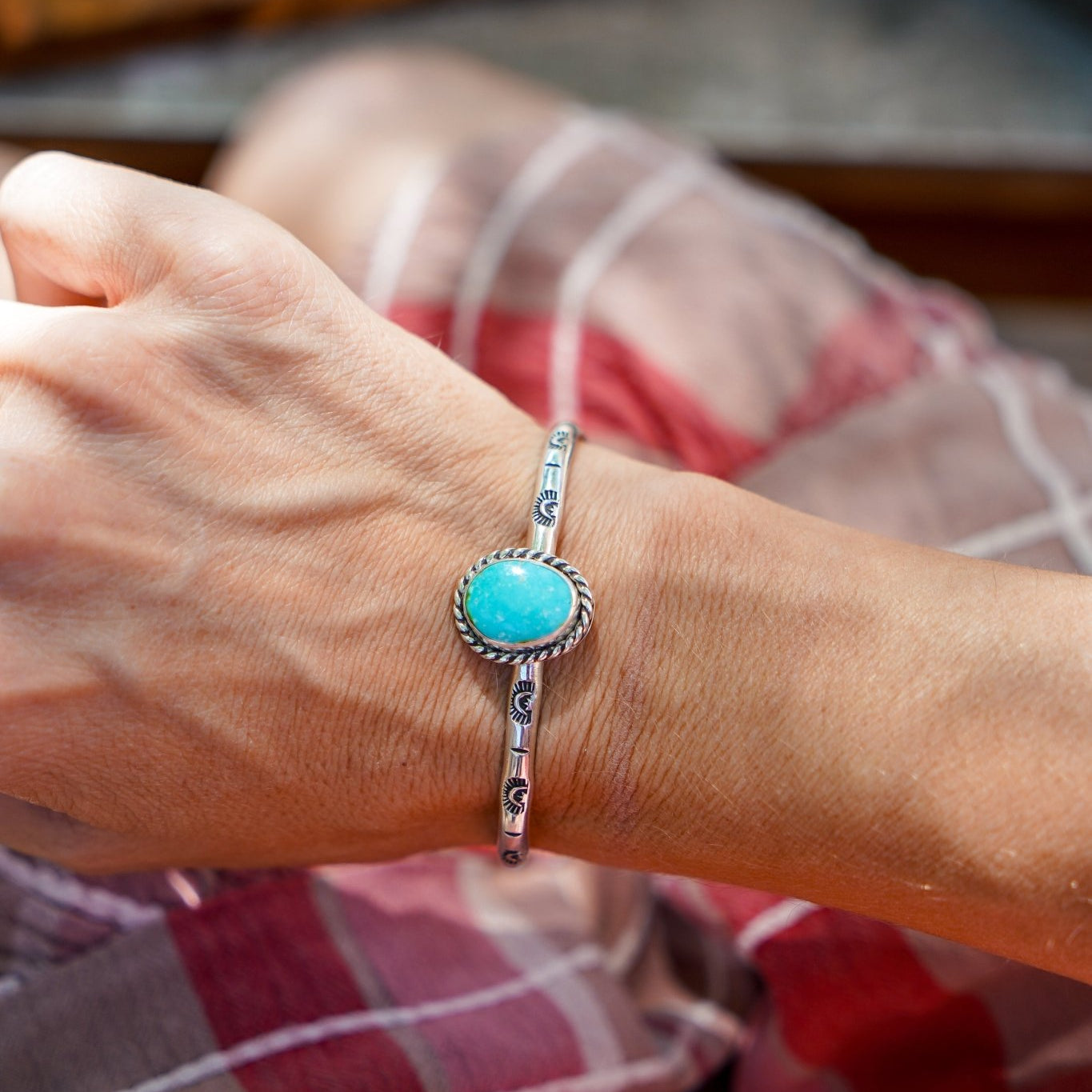 Stacking Cuff in Sonoran Mountain Turquoise - Golden Road Crafted