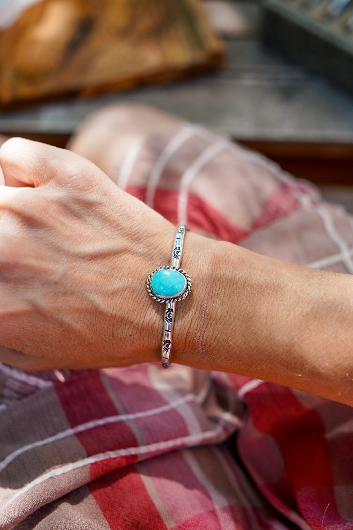 Stacking Cuff in Sonoran Mountain Turquoise - Golden Road Crafted