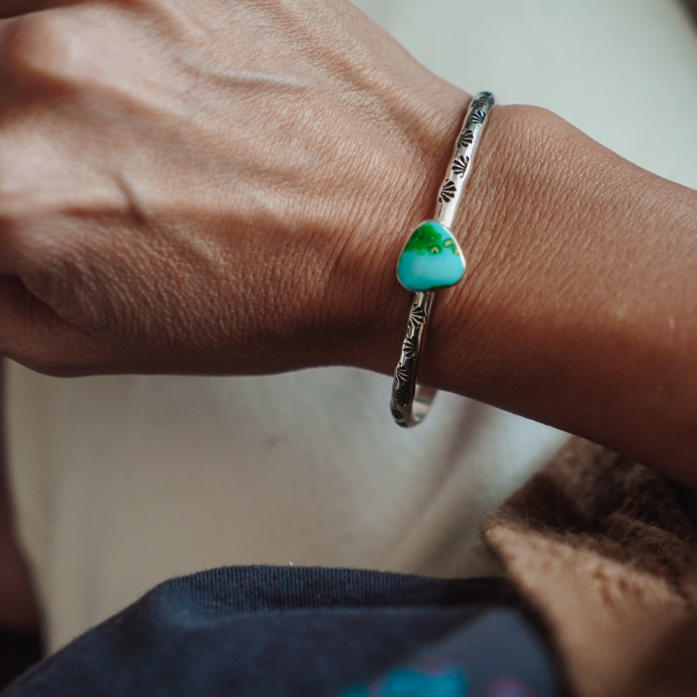 Stacking Cuff in Sonoran Mountain Turquoise - Golden Road Crafted