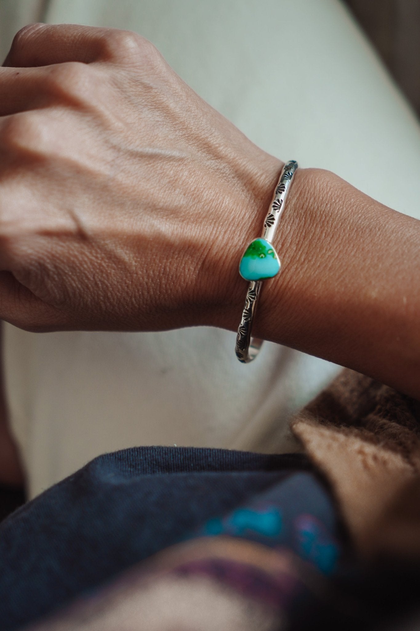 Stacking Cuff in Sonoran Mountain Turquoise - Golden Road Crafted