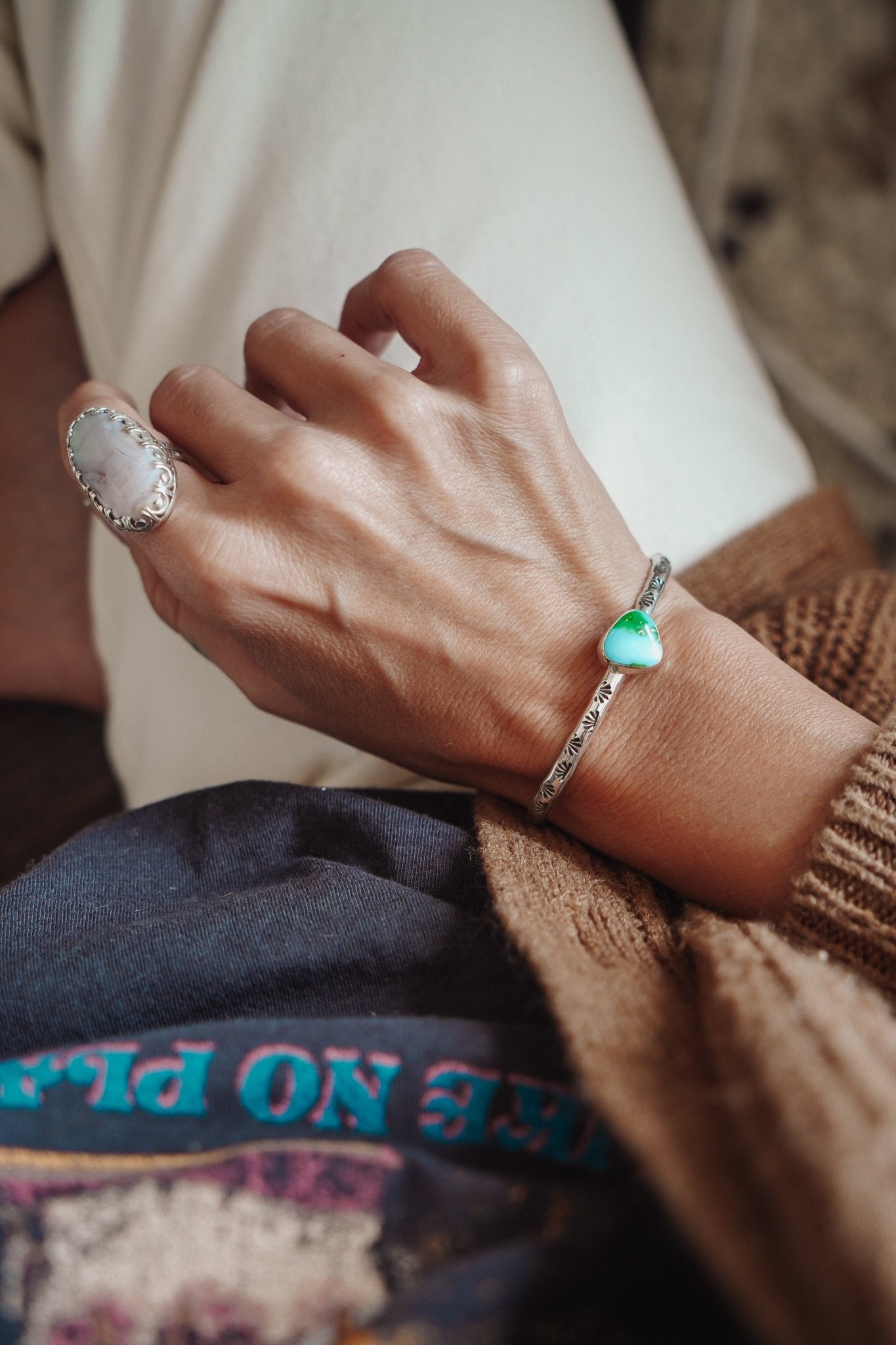 Stacking Cuff in Sonoran Mountain Turquoise - Golden Road Crafted